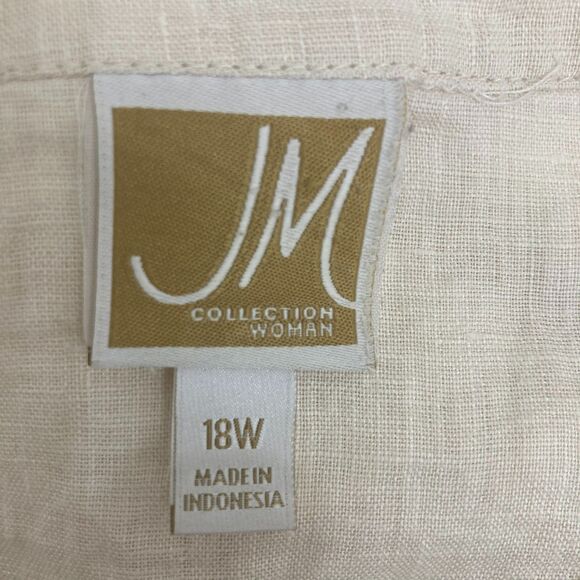 JM Collection Natural Linen Tunic Top 18W Button Front Roll Tab Sleeves Beige - Picture 12 of 13
